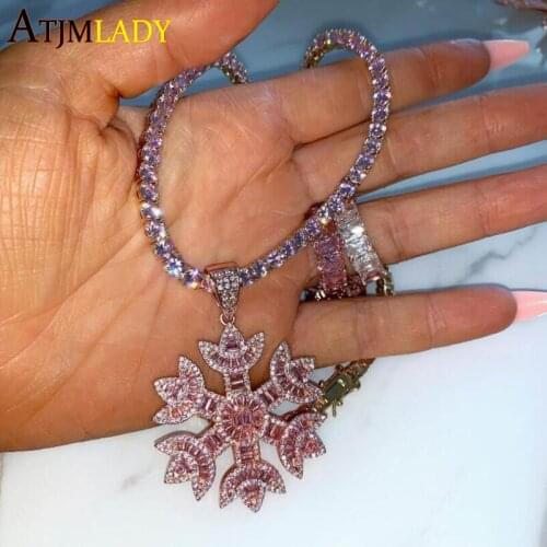 Wholesale iced out bling women jewelry sparking bling 5A cz cubic zirconia bling snowflake pendant 5mm cz tennis chain necklace
