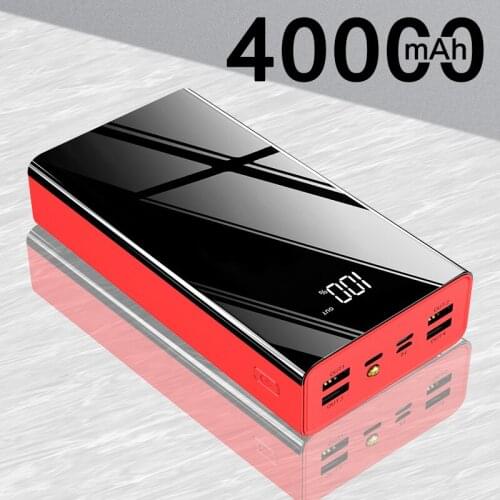 40000mAh Power Bank Mirror Screen Portable Fast Charging PowerBank 4 USB PoverBank External Battery Charger For Xiaomi Mi