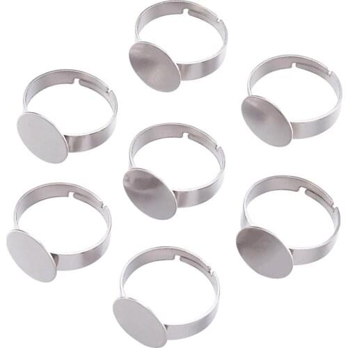 Pandahall 50 pcs Adjustable 304 Stainless Steel Flat Ring jewelry Findings Pad Bases Blanks Finger Rings Components