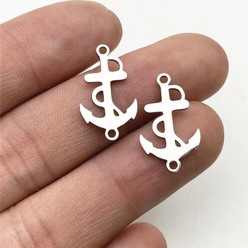 6PCS 11*20mm 100% Stainless Steel Ship Anchor Connector For Jewelry Diy Making Handmade Double Pattern Anchor Charm Pendant