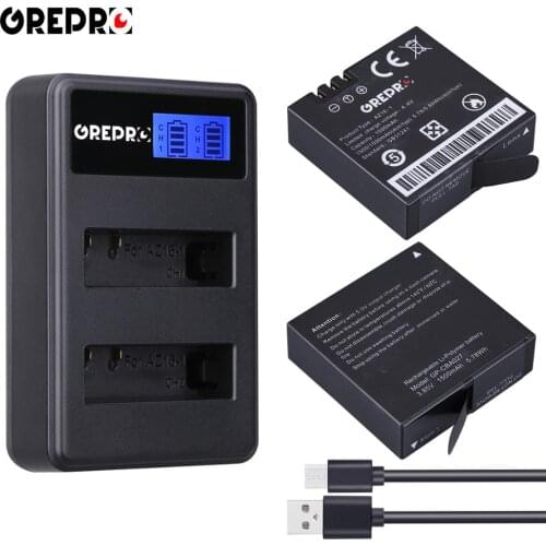 2Pcs 1500mAh Battery AZ16-1 AZ16-2 + LCD Dual USB Charger for Xiaomi YI 4K 4K+ Yi Lite YI 360 VR Action Cameras