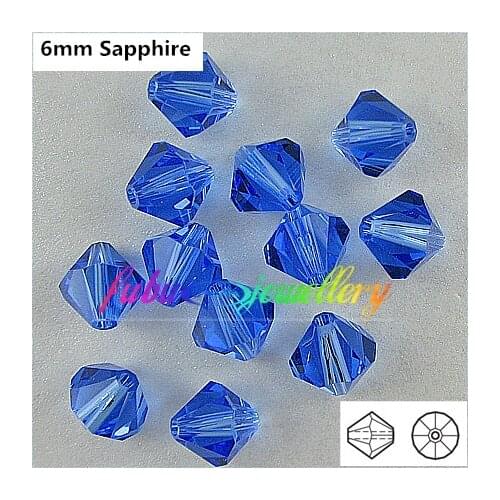 Free Shipping! 288pcs/Lot, AAA Chinese Top Quality 6mm Sapphire Crystal Bicone Beads