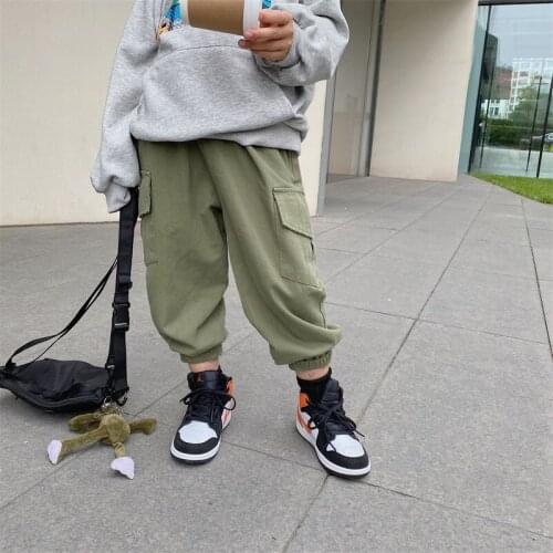 Unisex Toddler Kids Pants Korean Casual Elastic Waist Solid Cargo Pants for Girls Boys Child High Quality Trousers Autumn 2020