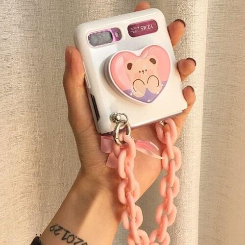 For Samsung zflip mobile phone case f7070 folding screen 5g cartoon cute girl heart hanging rope chain