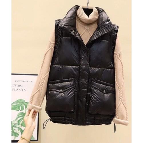 Black Korean Japanese Cotton Vest Women Sleeveless Down Coat Tops Lady Casual Short Outwear Waistcoat Parkas Jacket Coats Cloth