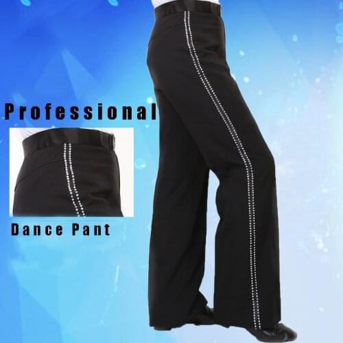 Black Latin Dance Pants For Male/Boys/Men Rhinestone Ballroom Rumba Tango Porfessioal Competitive Stage Dance Costume BL1595