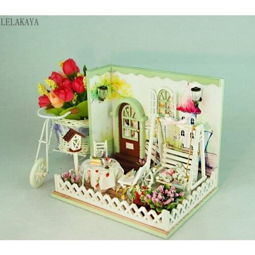DIY Doll House Mini Assembling Furniture LED Light with Dust Cover Wooden Miniature Creative Hand Crafts Secret Garden Dollhouse