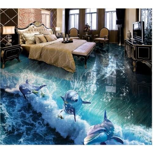 Custom photo floor wallpaper 3d dolphin Bathroom 3d wallpaper floor Custom Photo self-adhesive 3D floor