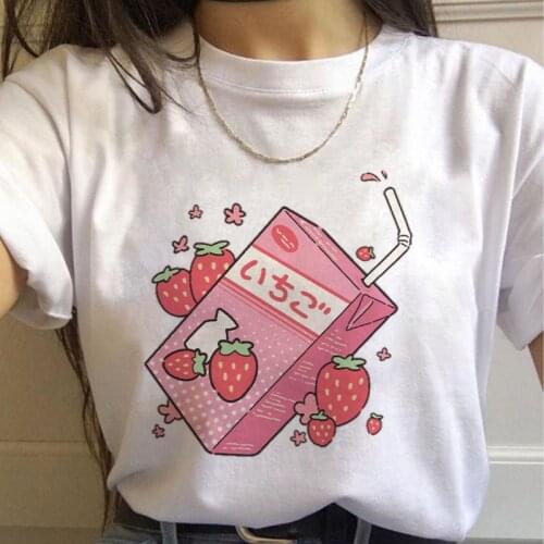 Japan Strawberry Juice Graphic Print T-shirt Women Harajuku Aesthetic White Tops Tshirt 2021 New Summer Fashion Female T Shirt