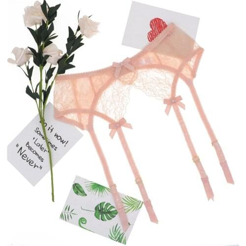 2020 Hot New Sexy lady Pink Lace Suspender Garter Belt Lingerie G-String Thong Wedding Stocking Garters Lingerie Accessories