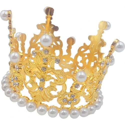 Innovative Cake Ornament Attractive Anti-deform Cake Crown Alloy Exquisite Faux Pearl Cute Cake Crown Topper for Dessert