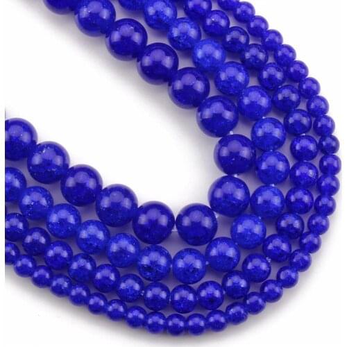 AA+ Royalblue Blue Cracked Glass Crystal 6/8/10/12mm Round Loose Quartz Beads for Jewelry Making DIY Bracelets Accessories 15