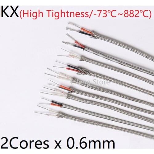 KX Compensation Wire 2Cores x 0.6mm OD Stainless Steel Shield Thermocouple Cable Fiberglass Insulated Temperature Extension Line