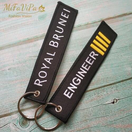 MiFaViPa 2 PCS Engineer Keychains for Men Gift Royal Brunei Key Chains Embroidery llavero for Aviation Lover Fashion Trinkets