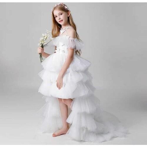 Mingli Tengda White Flower Girl Dresses Halter Neck Butterfly Beading Childern high low Dress For Wedding Party primera comunion