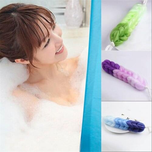 Fashionable Gradient Color Bath Towel Handheld Back Pulling Bath Flower Multifunctional Dual-sided Bath Towel with Bath Strip