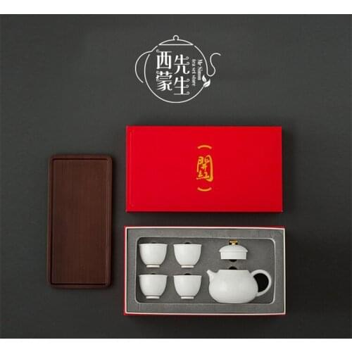 De Hua white Porcelain one pot four cups Tea Set with Tea Tray, high-grade household Kung Fu Ceramic gift tea set