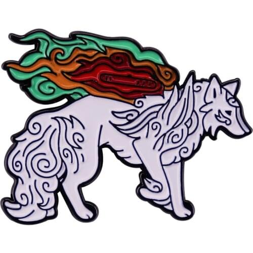 Okami Amaterasu Wolf God Brooch Pin Badge