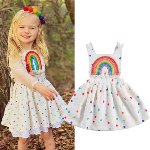 FOCUSNORM 0-24M Newborn Baby Girls Princess Dress Rainbow Colorful Polka Dot Print Sleeveless Backless A-Line Dress
