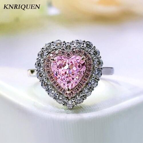 Charms 925 Sterling Silver Heart-Shaped 7*7mm Pink Quartz Rings for Women Lab Diamonds Wedding Party Fine Jewelry Romantic Gift