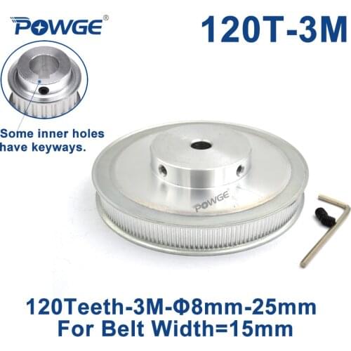 POWGE 120 Teeth HTD 3M Synchronous Pulley Bore 8/10/12/14/15/17/19/20mm for Width 15mm 3M Timing belt HTD3M pulley 120T 120Teeth