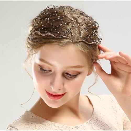 Saudi arabia Crystal Reticulate Mesh Head Buckle Hoop Bridal Hairband Wedding Hair Accessories Bride Headband Crown Gold Jewelry