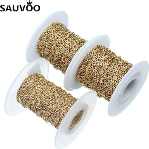 SAUVOO 10 Yard Stainless Steel Cross Chain 1.5mm 2.0mm 2.5mm Gold Color Bulk Rolo Cable Chain for DIY Jewelry Making Findings
