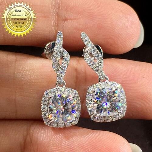 A750 18K Gold A pair of Earrings 2CT D Color Moissanite Earrings For Women MH001