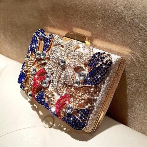 Wedding Diamond Floral Woman Bag Clutch Bag Colored crystal Handbags Sling Package cell phone pocket Matching Bag Wallet Purse