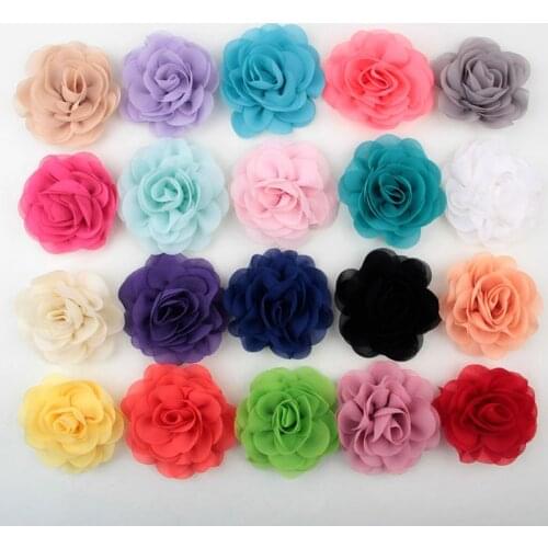 20pcs/lot 3" Wreath felt Flowers Satin Chiffon Silk Rosettes DIY Fabric Flower For Headband Hair Accessories For Women Wedding