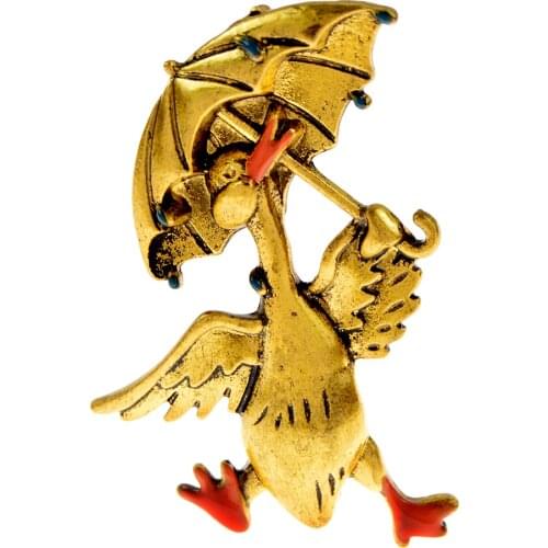 CINDY XIANG Taking Umbrella Duck Brooches For Women Vintage Enamel 2-color Cute Cartoon Animal Party Casual Brooch Pins Gifts