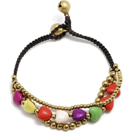 Bohemian ethnic style retro turquoise copper beads fashion charm womens bracelet Thai wax thread hand-woven yoga bracelet