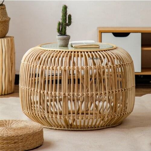 Table Rattan Woven Coffee Table Side Table Deigner Home Living Room Round Small Balcony Woven Excluded The Glass Tea Tables mc