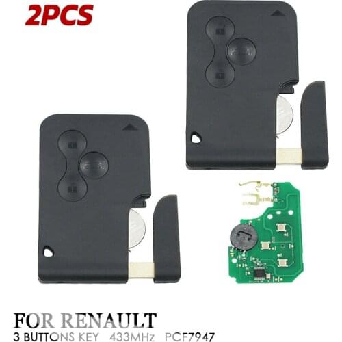 2Pcs Car Smart Card 3 Buttons 433MHZ PCF7947 Semi-intelligent Remote Key For Renault Megane