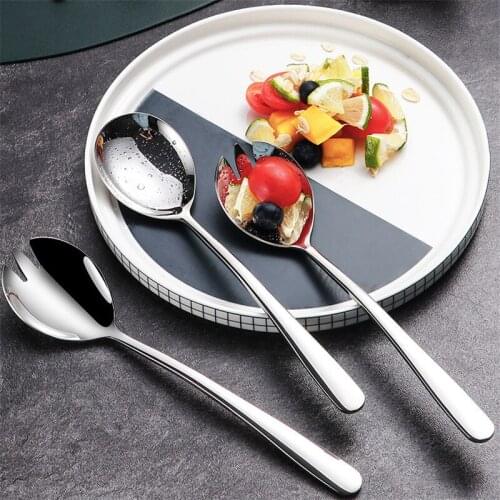304 Stainless Steel 2 in1 Salad Spoon Salad Fork Long Handle Fork Spoon Creative Dessert Coffee Spoon Ettuce Cutlery Home Decor
