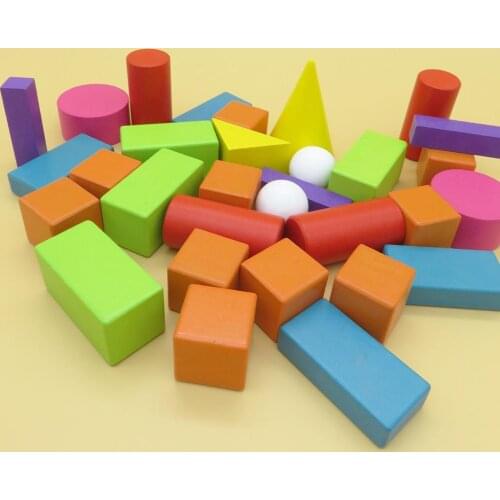 32Pcs/Set Wooden 3D Geometry Solid Blocks Kids Learning Math Educational Toy