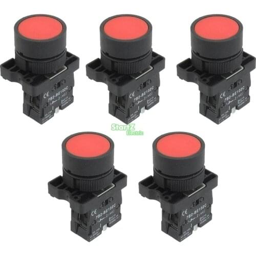 5 x 22mm 1 NC N/C Red Sign Momentary Push Button Switch 600V 10A ZB2-EA42