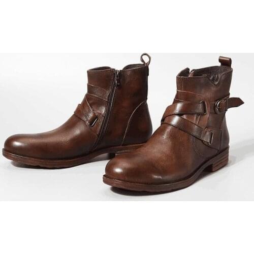 England Style Round toe Cow leather Fashion Mens Boots Retro Buckle High Quality Ankle Boots outdoors Martin Boots