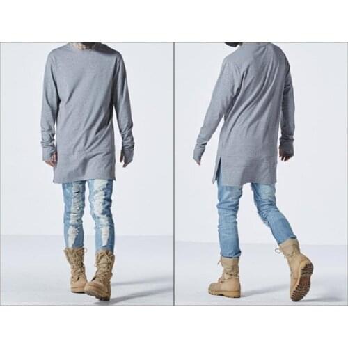 SIXTH COLLECTION Essential Long Sleeve Cotton Side Slit Under T-shirt Tee -KANYEWST / Elongated Sleeves - thumb hole cuffs