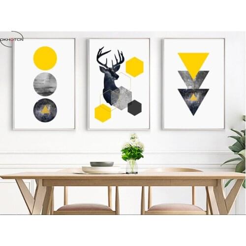Unframed Geometric Starry Abstract Deer 3 Pieces Wall Art Print Picture Canvas Painting Poster for Living Room
