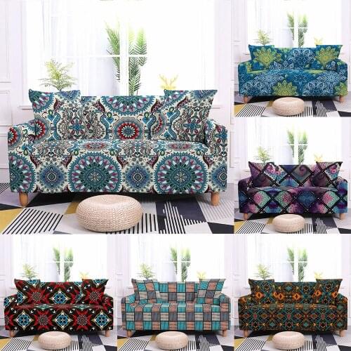 Mandala Bohemia Sofa Cover Stretch Slipcover Sectional Elastic Couch Cover All Cover L Shape Armchair Cover 1/2/3/4 Seater