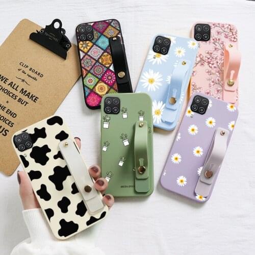 For Samsung Galaxy A12 M12 Cover Flowers Case For Samsung GalaxyA12 GalaxyM12 A M 12 Butterfly Wrist Strap Holder Soft TPU Funda