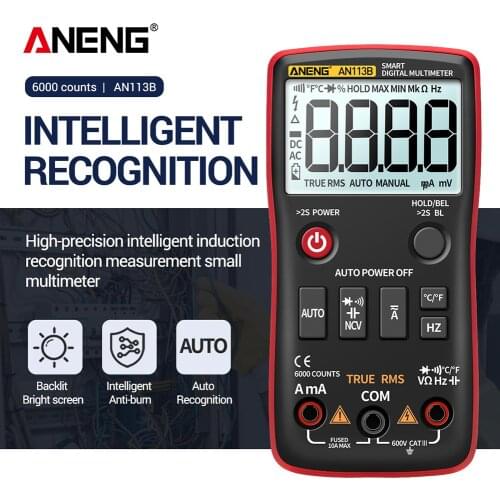 ANENG AN113B 6000 Counts Digital Multimeter True RMS LCD Portable Voltmeter Ohm Voltage Tester Meter Capacitance Measuremen