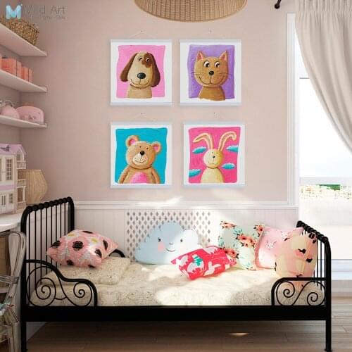 Colorful Cartoon Cute Animal Cat Dog Bear Large Art Print Poster Kawaii Wall Picture Canvas Oil Painting Girl Room Home Decor