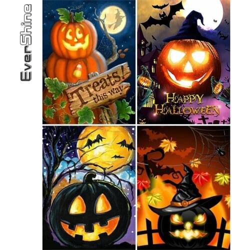 Evershine Diamond Painting Pumpkin 5D DIY Cross Stitch Kit Diamond Embroidery Cartoon Halloween Decoration