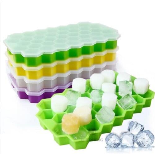 BPA Free Honeycomb Ice Cube Tray Ice Cube Maker Mold with Lid Whisky Freezing Soup Salad Summer Cold Drink Dining Barware Tools