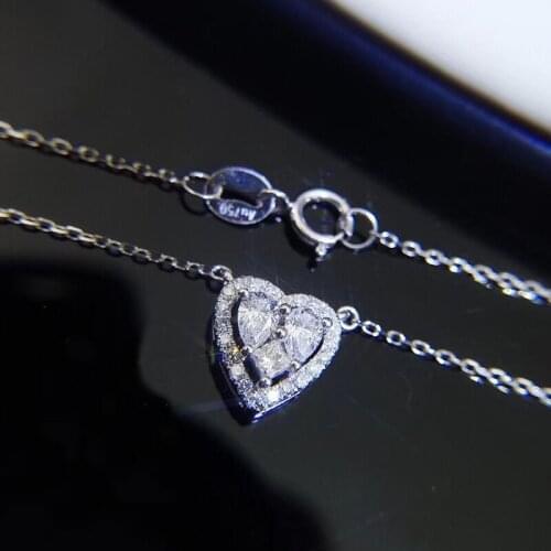Dainty Silver Color Chain Necklace Female Luxury Crystal Love Heart Necklace Cute Heart Zircon Stone Pendant Necklaces For Women