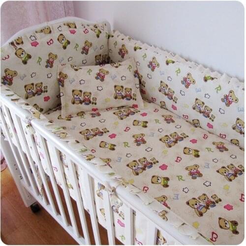 6PCS Bear Baby Newborn Bedding Set Cotton ropa de cuna Unisex Baby Nursery Cot Bedding (bumpers+sheet+pillow cover)