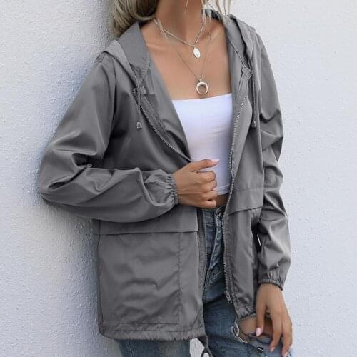 Raincoat Jackets Women Hooded Waterproof Female Zipper Coat Hiking Clothing Solid Color Long Sleeve Coat Casual Cardigan Hoodie