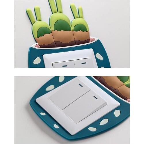 Cute Light Switch Cover Sticker Surround Cartoon Art Decal Decor Cereus Self-Adhesive 3D Florescent Switch Sticker
